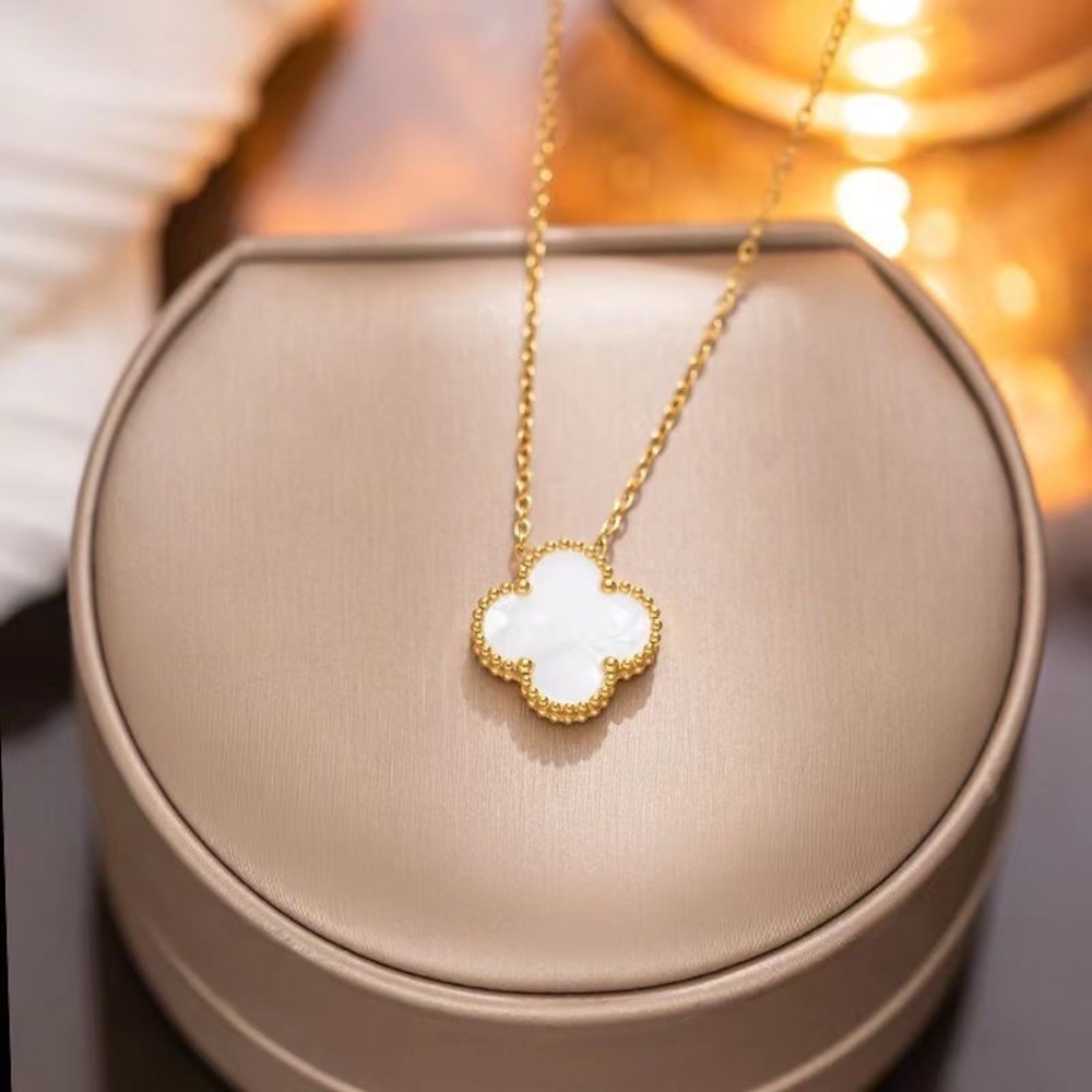 NEW GOLD PLATED STERLING SILVER MOTHER OF PEARL  PAVE CLOVER NECKLACE ADJUSTABLE